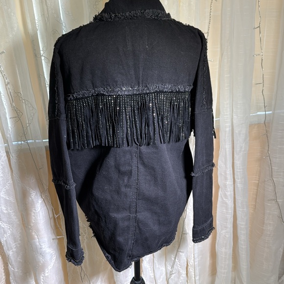 Zara Black Jean Jacket with Fringe Detailing, ,XS - Picture 6 of 7